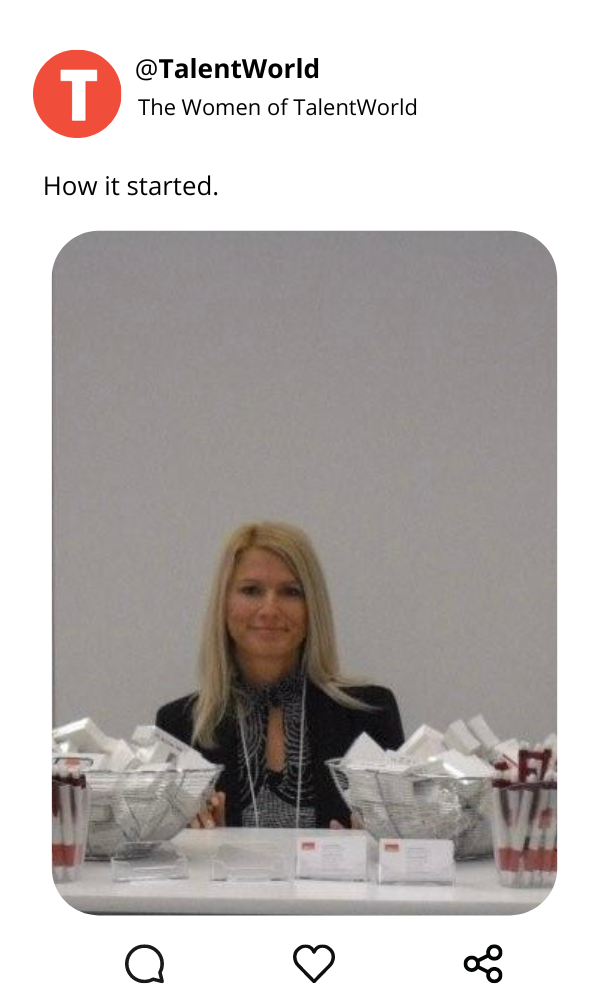 A tweet saying "How it started" with a picture of the young Caroline Bourdon at the beginning of her career.